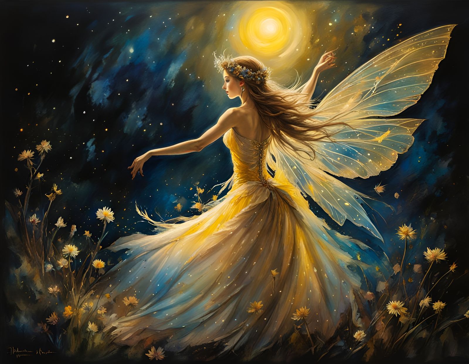 Fairy Princess Dances in Moonlight with Sepia Tones