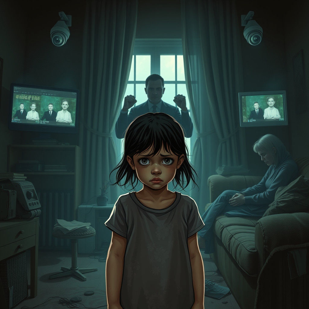 Distressed Girl in Oppressive Surveillance State