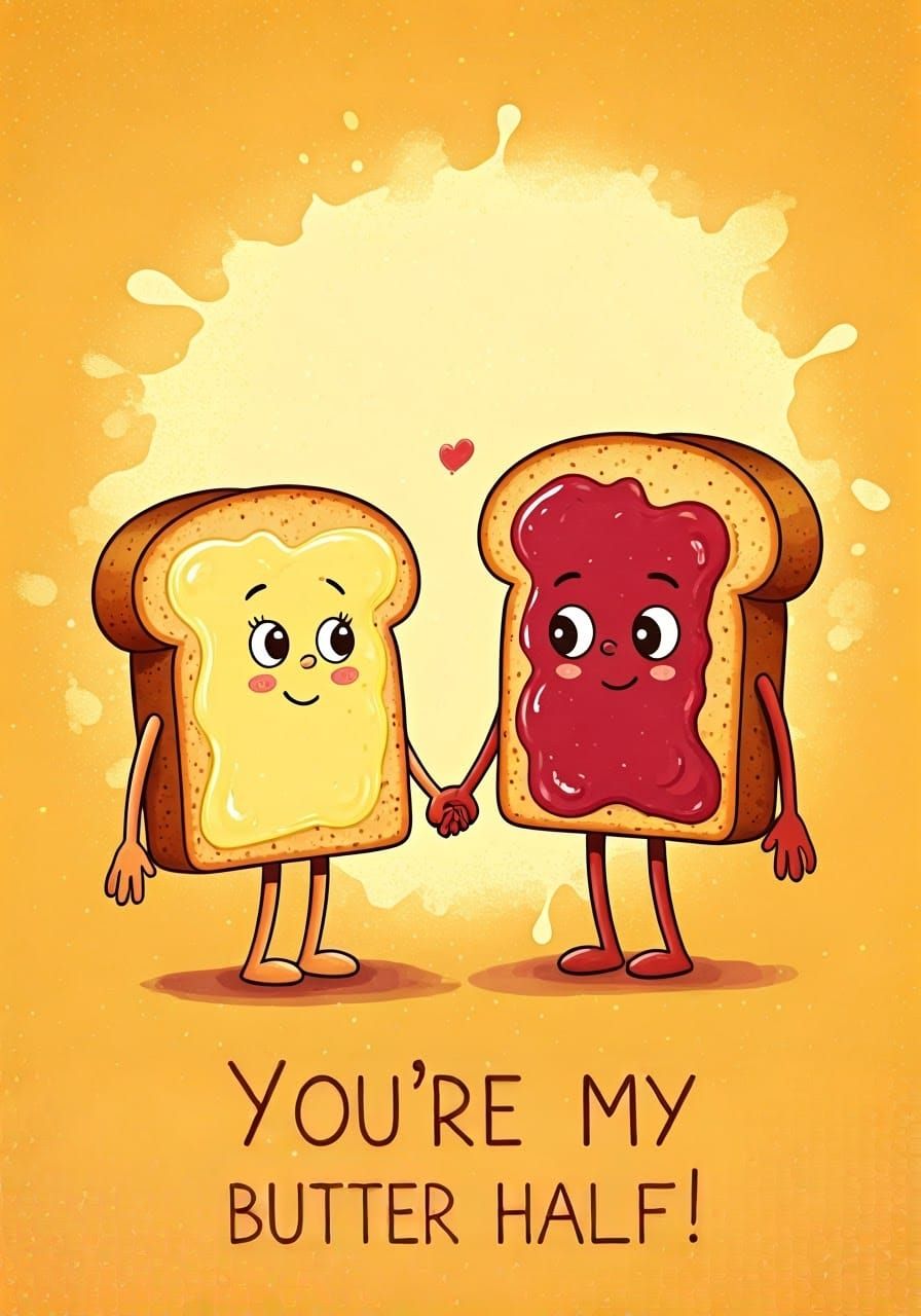 Whimsical Toast Valentine's Day Art in Cartoon Style