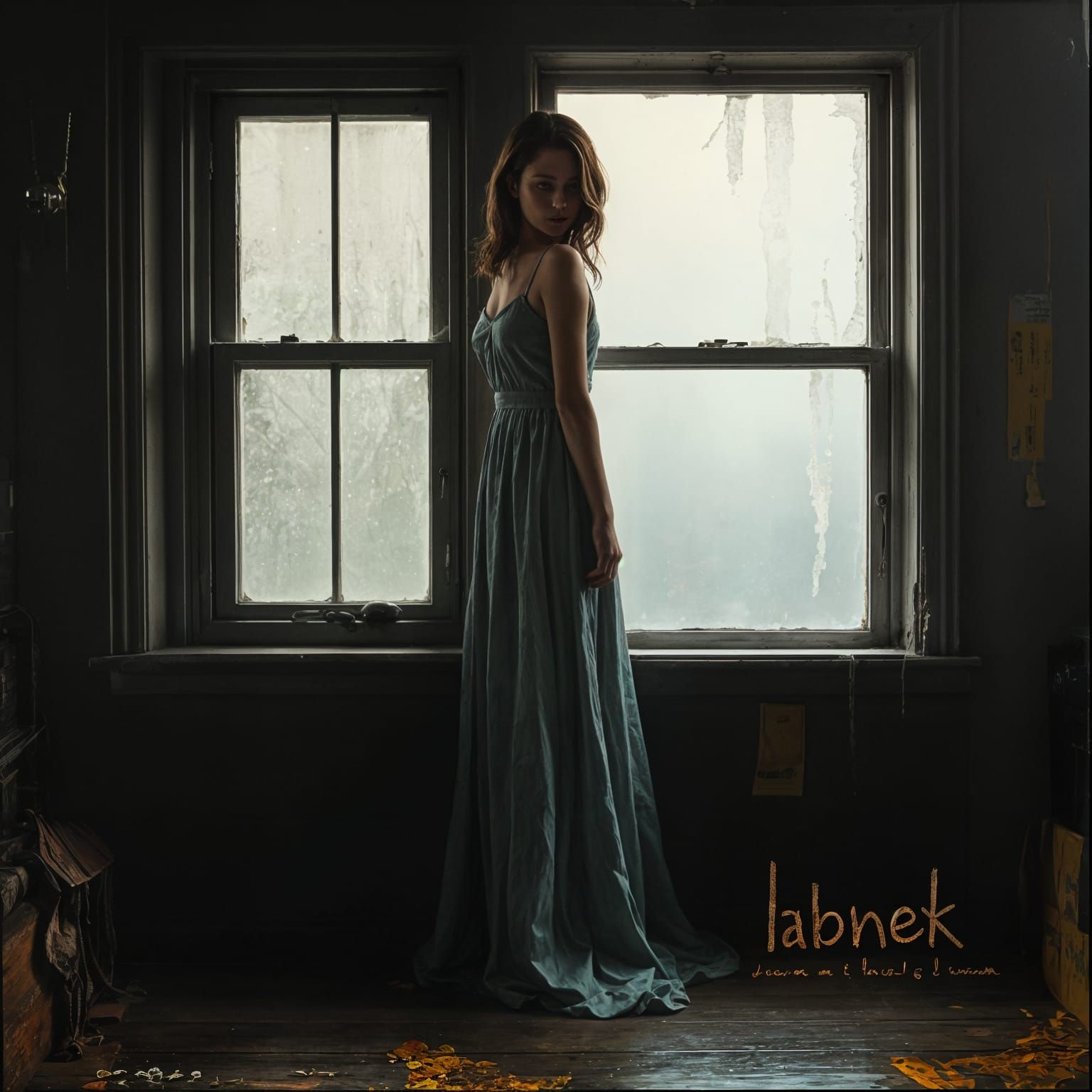 Melancholy Woman by Window in Abstract Expressionism