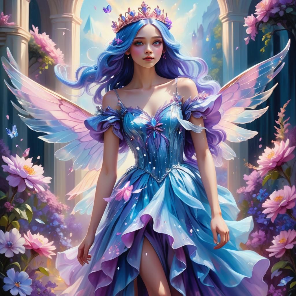Fantasy Princess with Fairy Wings Oil Painting
