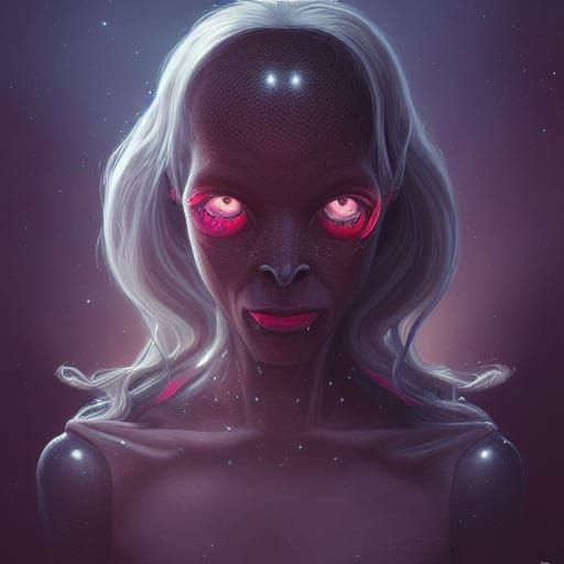 Detailed Alien Portrait with Nebula Background