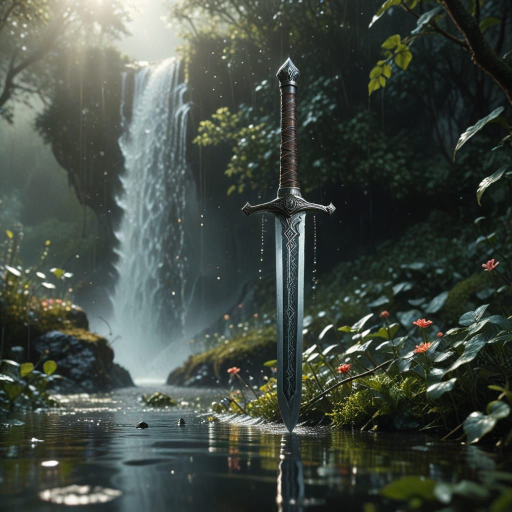 Majestic Silver Sword in Mystical Forest