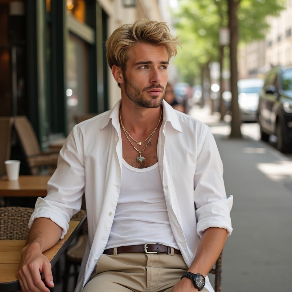 Hyper Realistic Photo of a Man in Paris Cafe