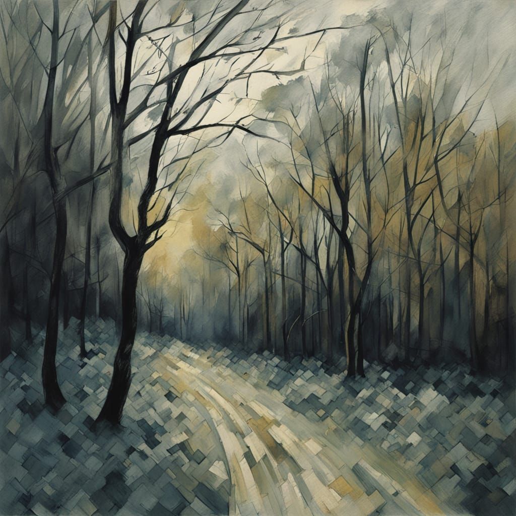 Mysterious Dusky Grove in Impressionist Gouache Style