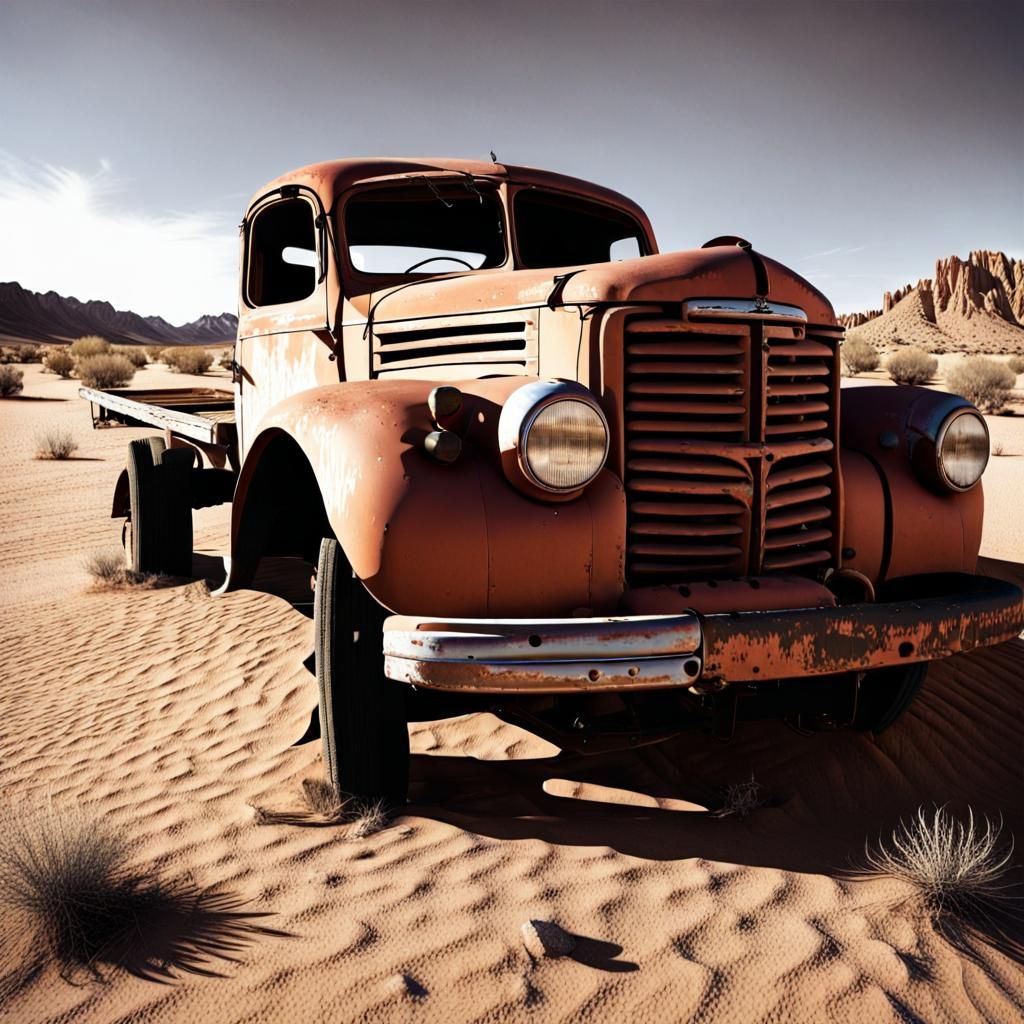 Abandoned Truck Relic in Desert Landscape