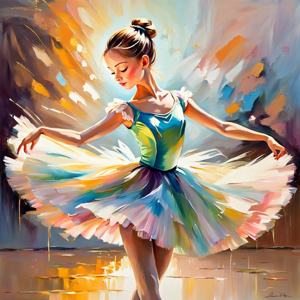 Ballerina Dances in Vibrant Impressionist Oil Painting