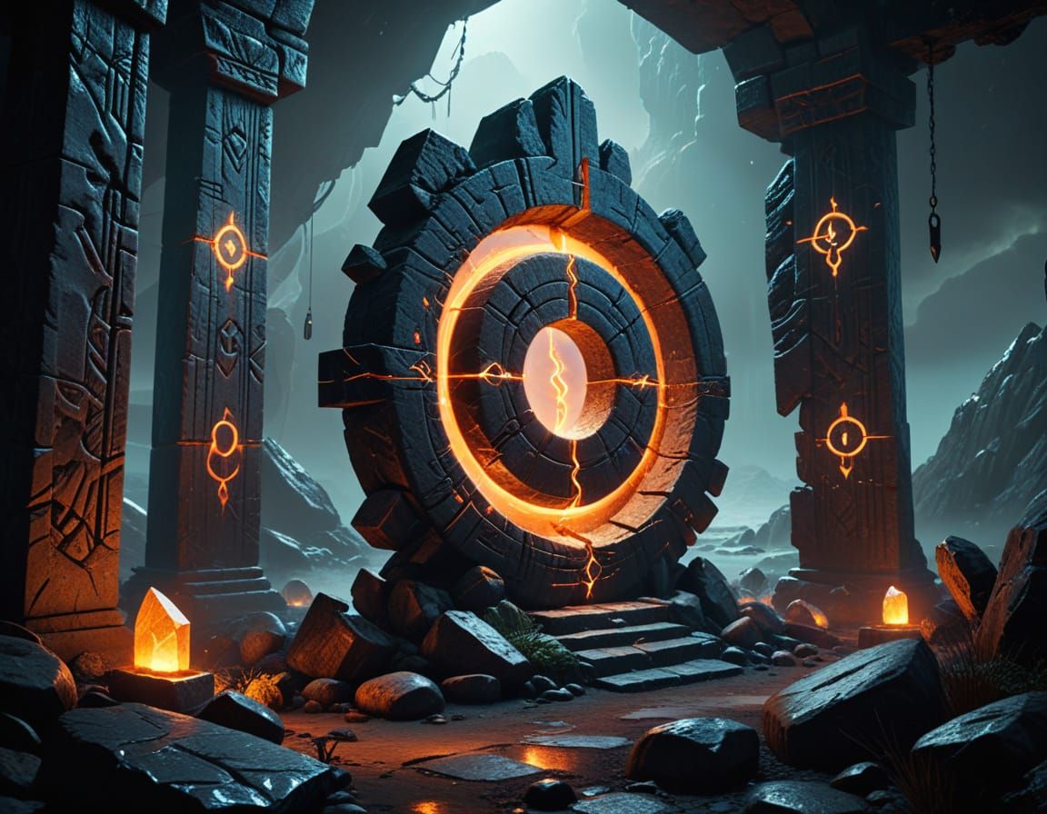 Majestic Portal Stones in a Dark Fantasy World
