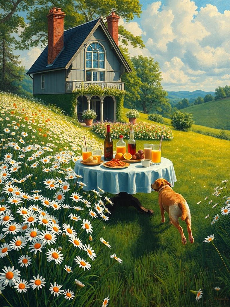 Daisy Garden in Van Gogh Style Oil Painting