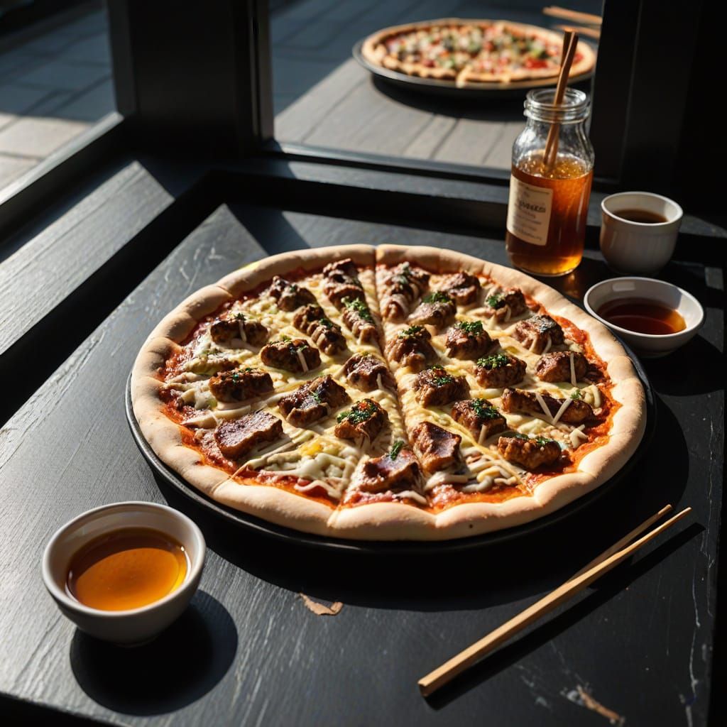 Flatbread Pizza with BBQ Honey Paste in Fine Restaurant