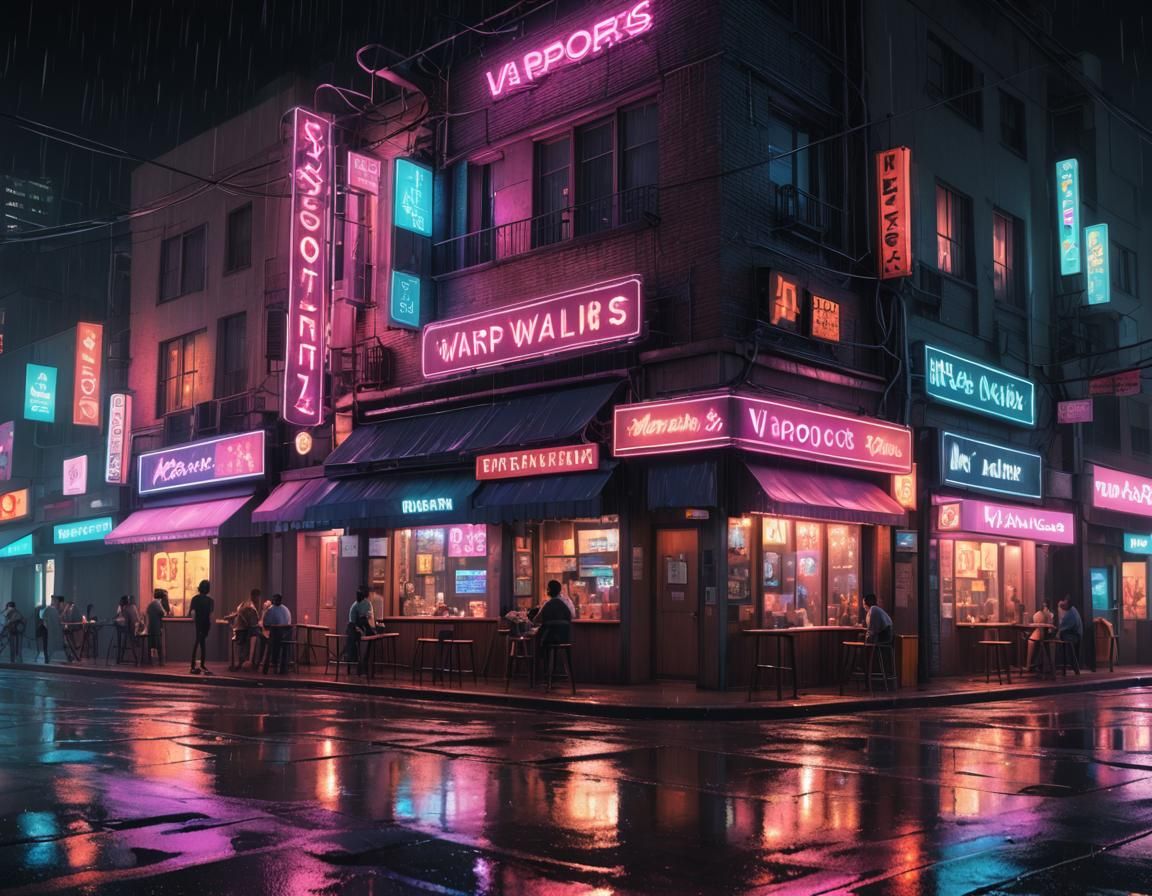 Night Street Scene in Vaporwave Aesthetic