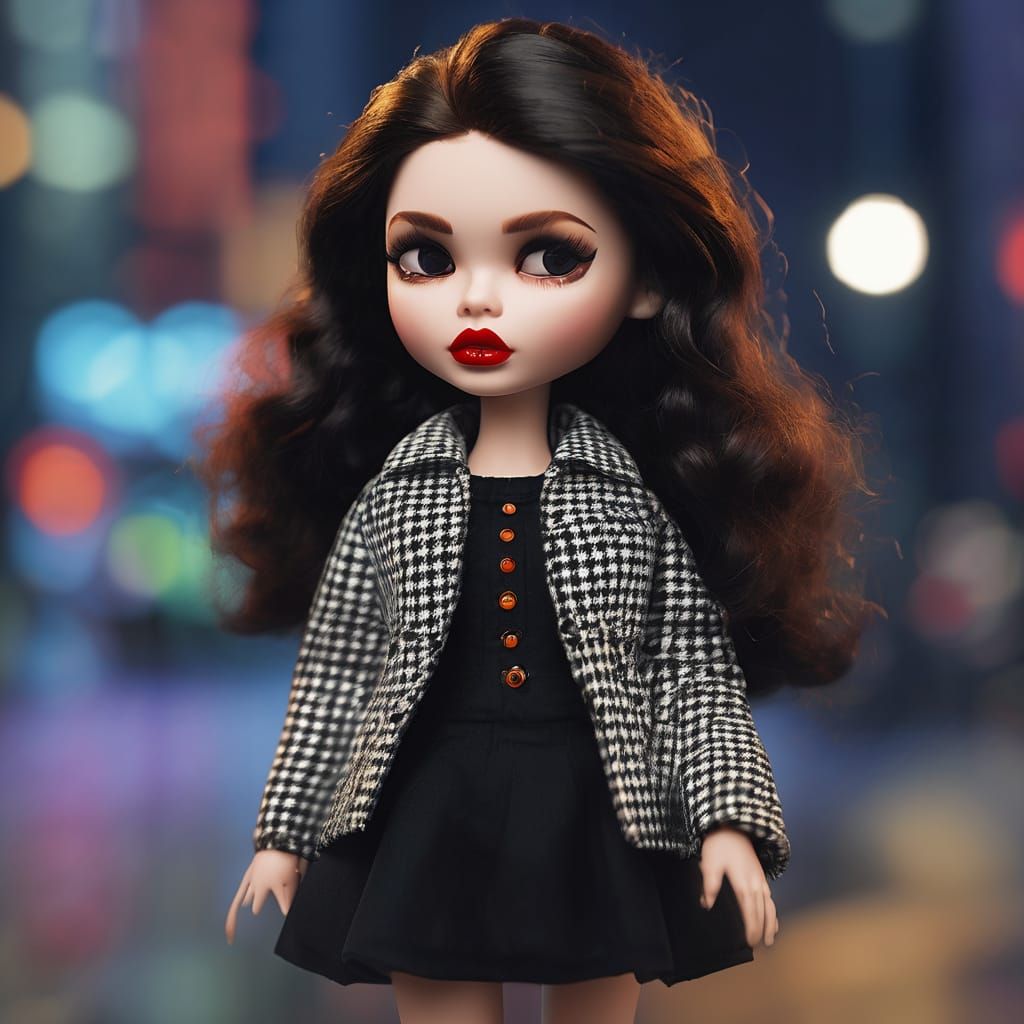 Mini Blythe Doll in Houndstooth Jacket: Fantasy Art