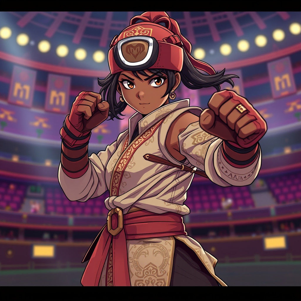 Sudanese Girl in Fighting Gear, Anime Style