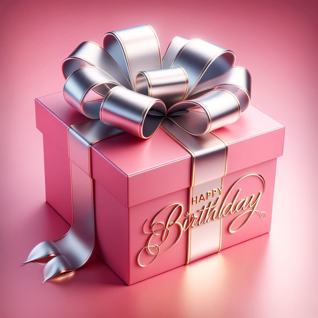 Vibrant Pink Birthday Gift Box with Silver Ribbon