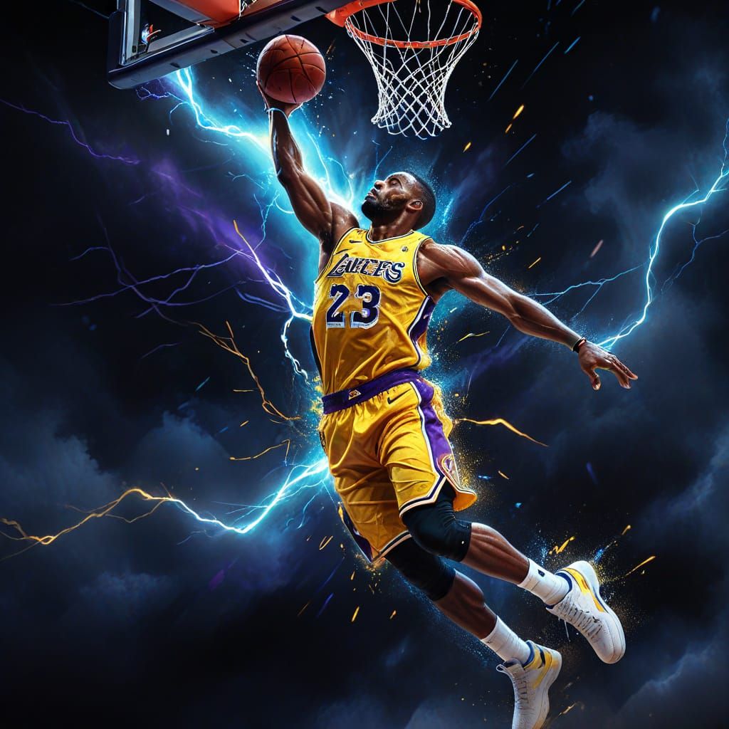 Energetic Slam Dunk in Vibrant Lakers Jersey