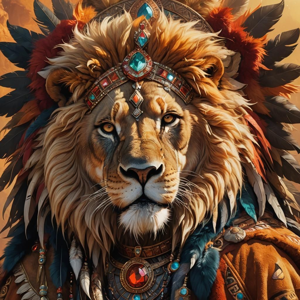 Lion and Tribal Queen Fantasy Concept Art