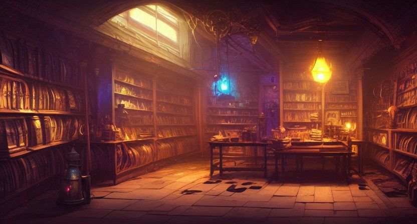 Witch's Comic Shop Interior: Hyperdetailed Concept Art