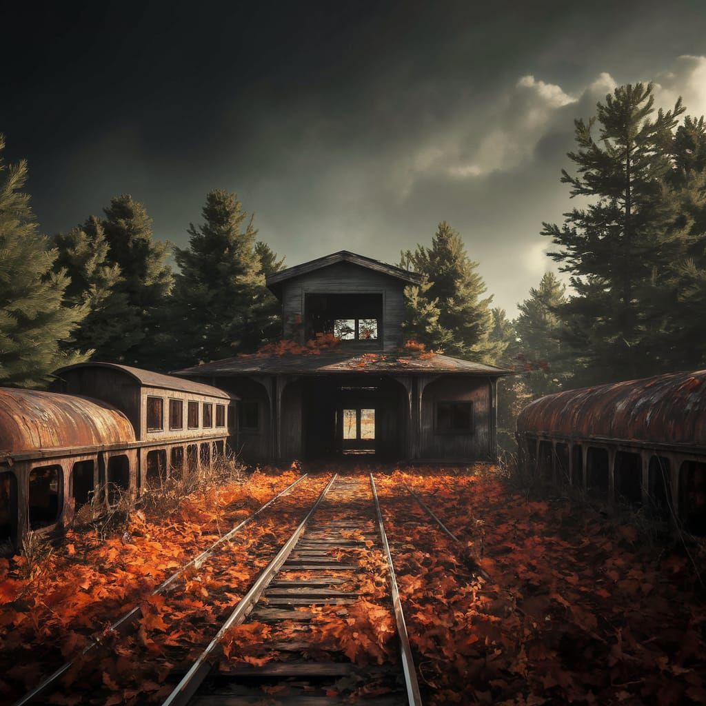 Abandoned Train Station in a Haunting 3D Landscape