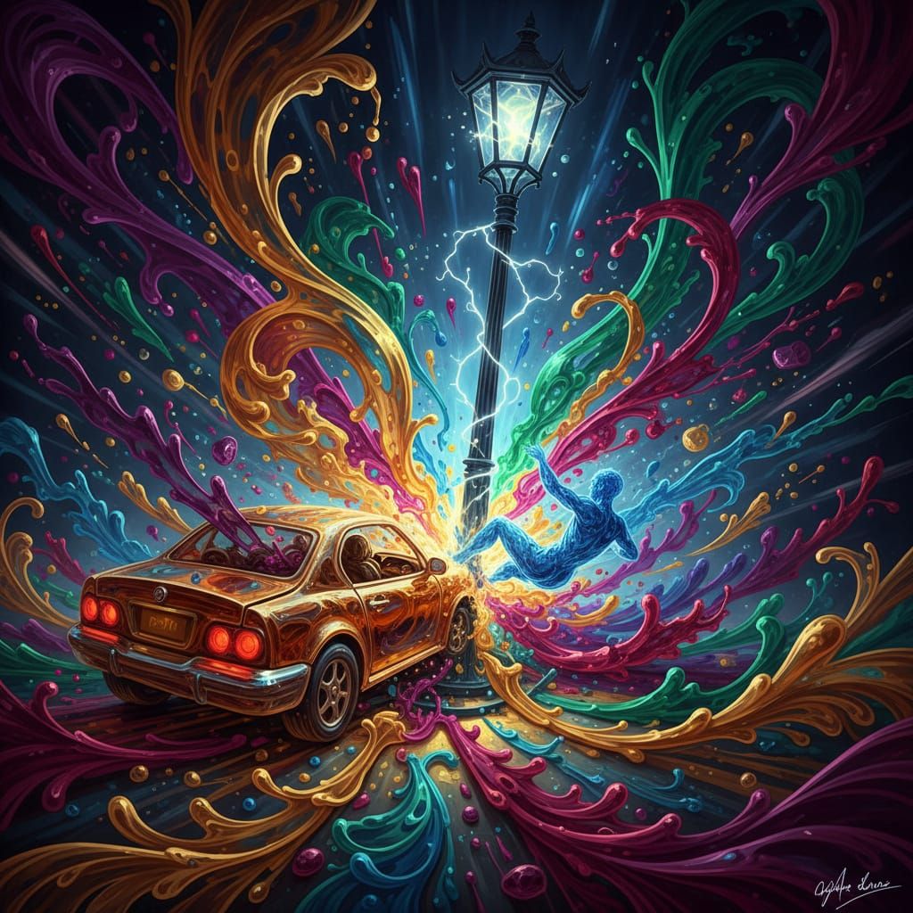 Surreal Liquid Car Crash in Dynamic Splashes