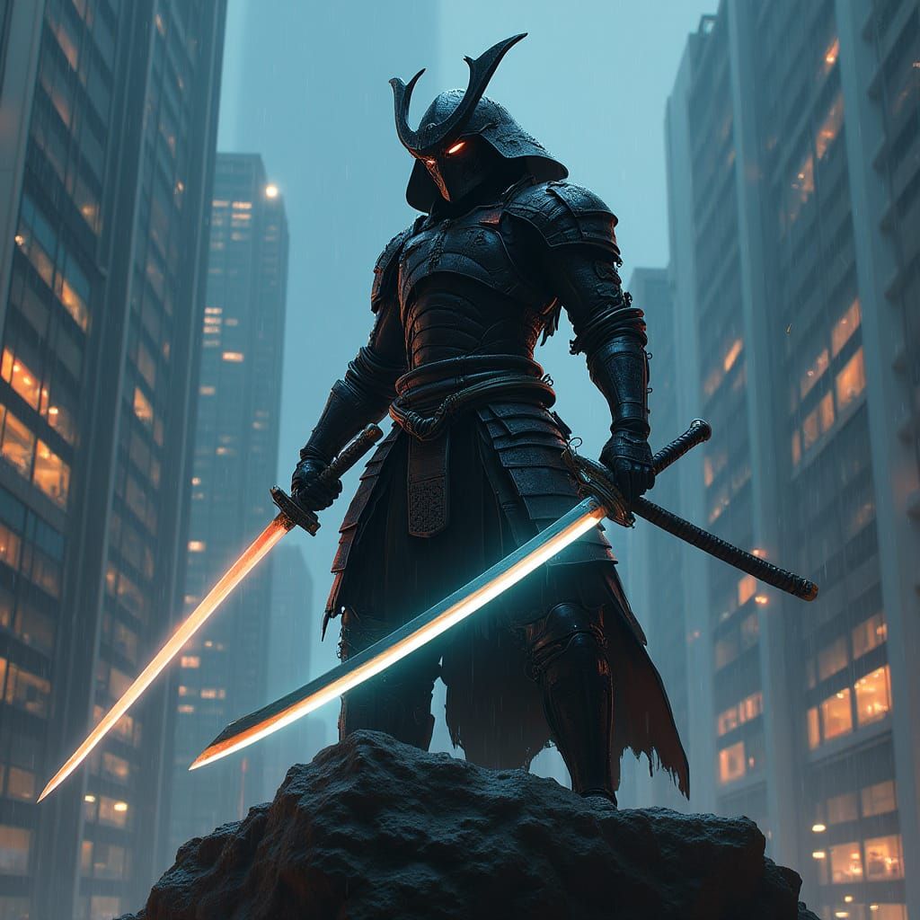 Cyberpunk Samurai Warrior with Energy Katana