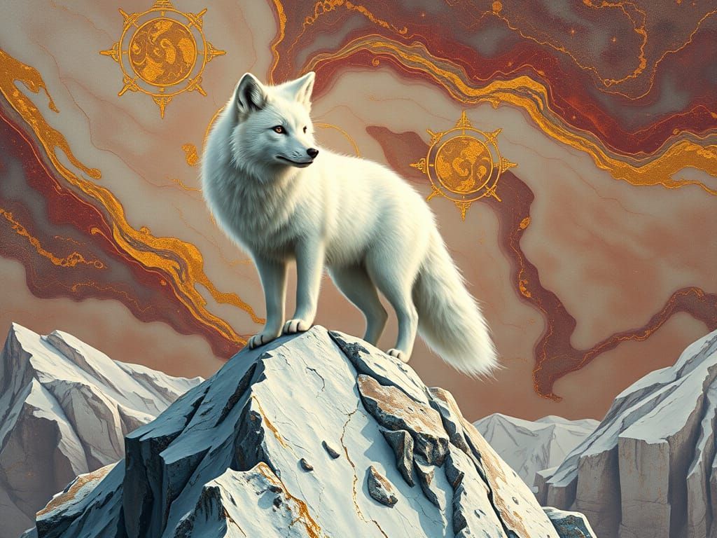 Arctic Fox in Mystical Marble Landscape