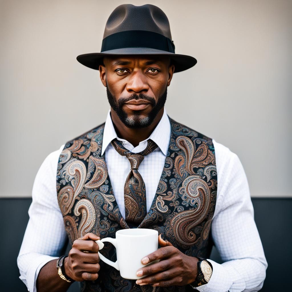 Well-Dressed Man with Fedora Drinking Coffee