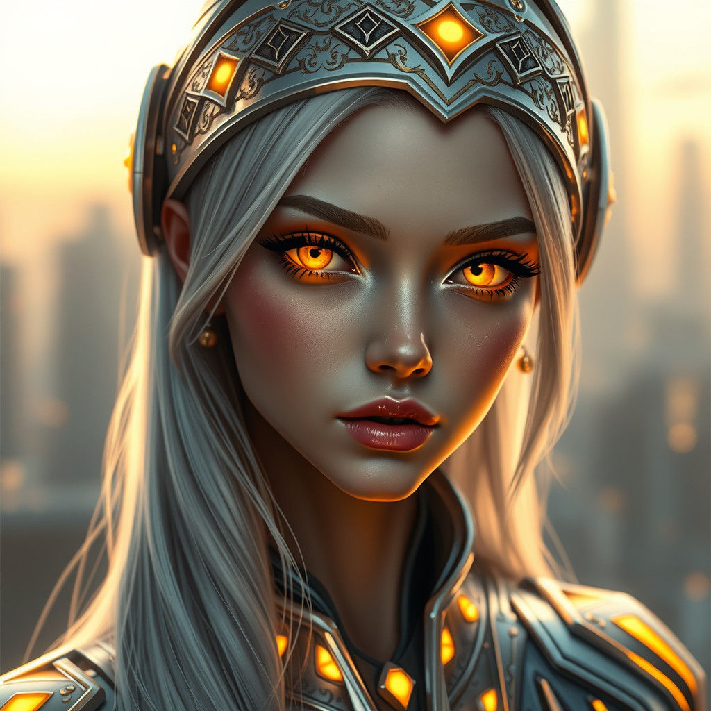 Futuristic Woman with Silver Hair and Golden Eyes