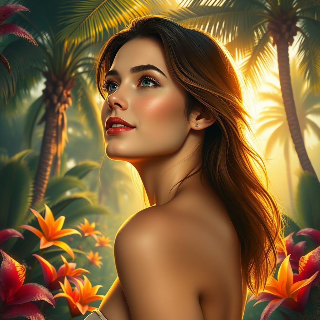 Serene Goddess in Vibrant Paradise
