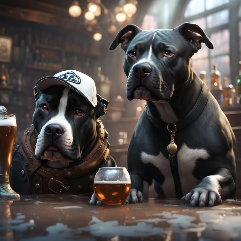 Pitbulls at the Pub: Detailed Matte Painting
