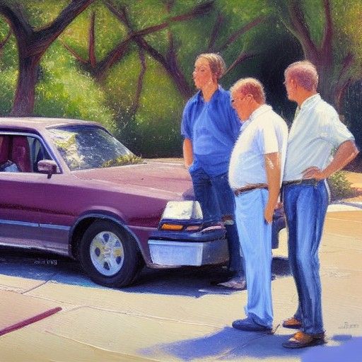 Men by Car Crash, Oil Painting