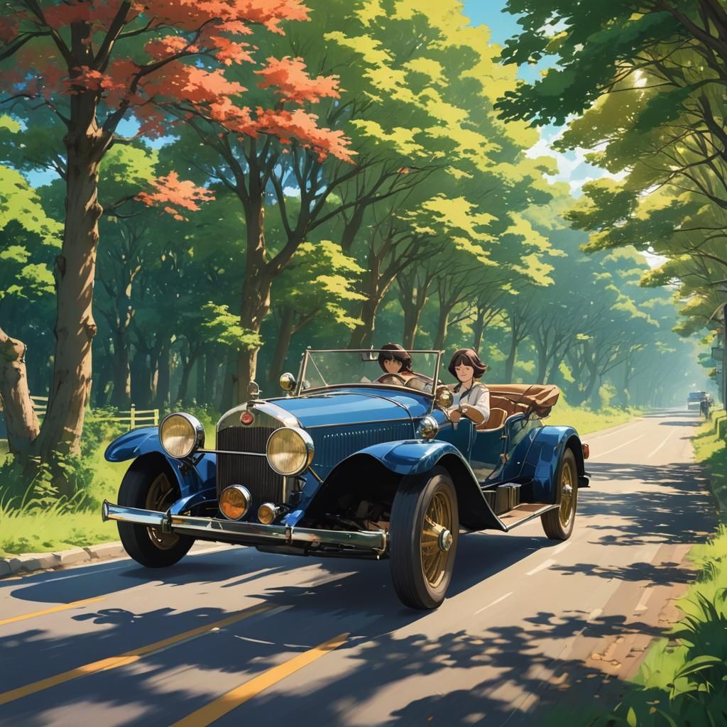 Girl in Convertible, Anime Key Visual Style