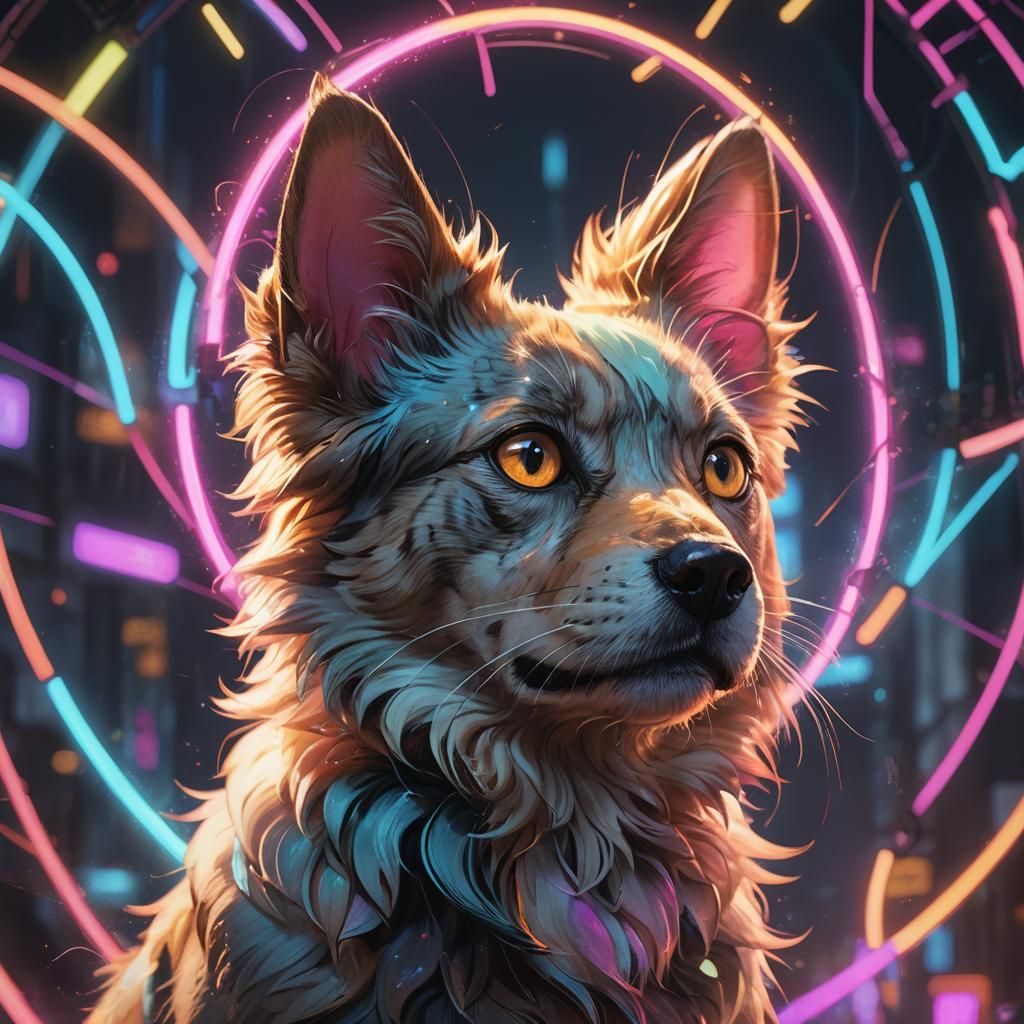 Neon Dog and Cat Mix Portrait