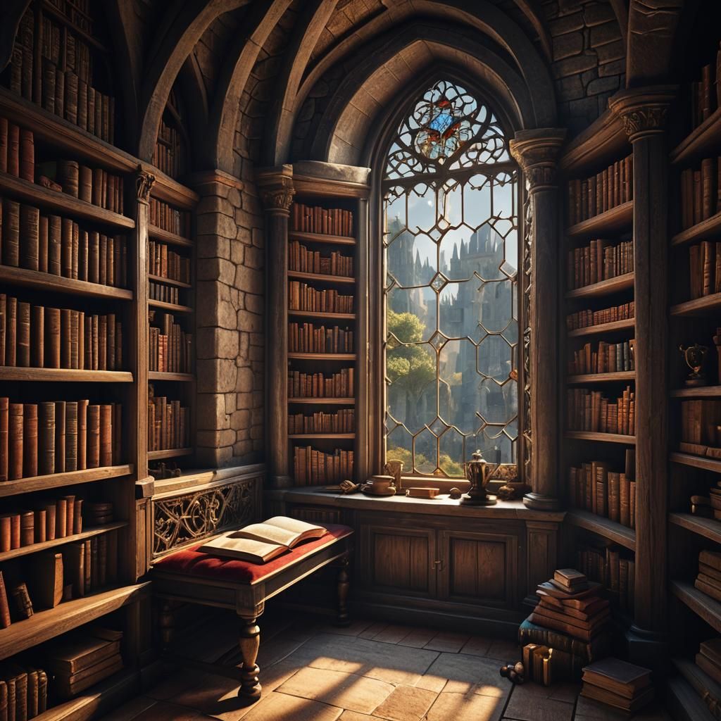 Medieval Reading Nook with Dusty Light