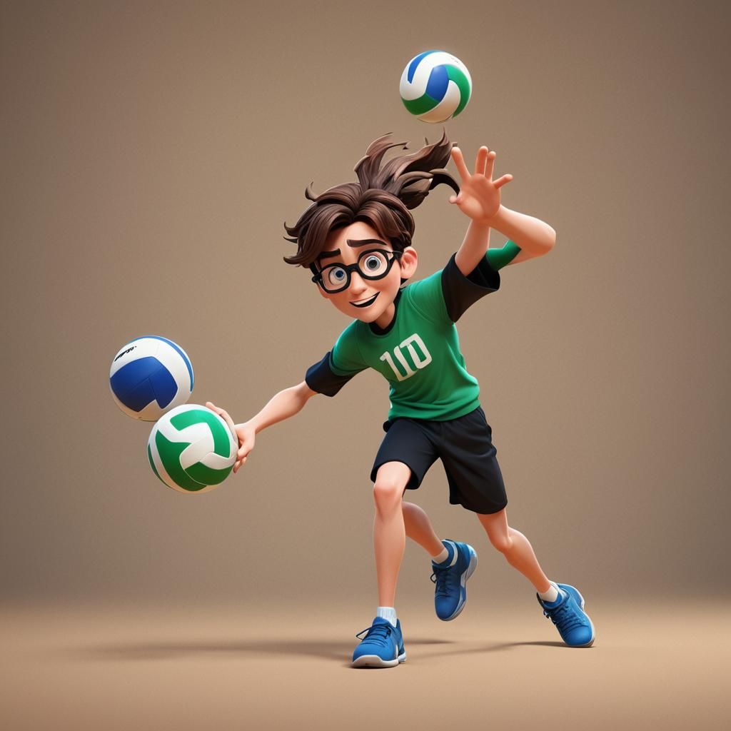 Boy Playing Volleyball: Pixar-Style 3D Digital Art