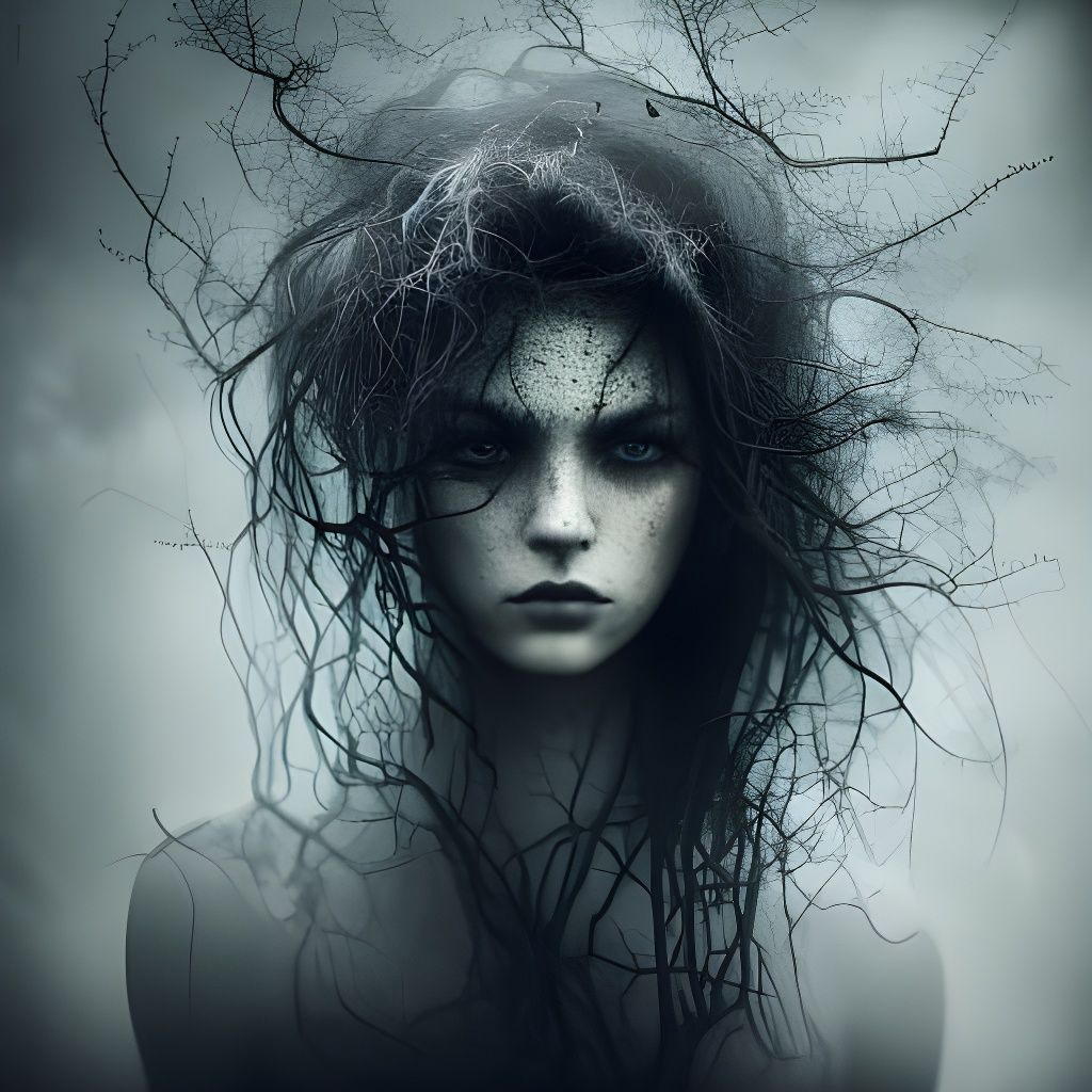 Gothic Vampire Woman with Storm Cloud Hair