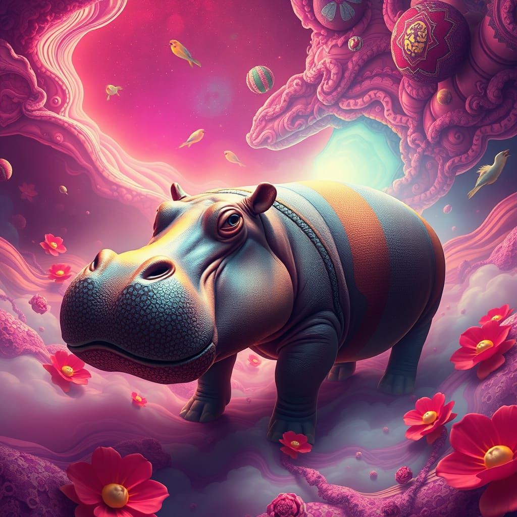 Dreamlike Hippo in Pop Surrealist Style