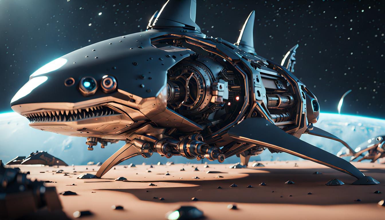 Shark-Shaped Spaceships in Futuristic Sci-Fi Art