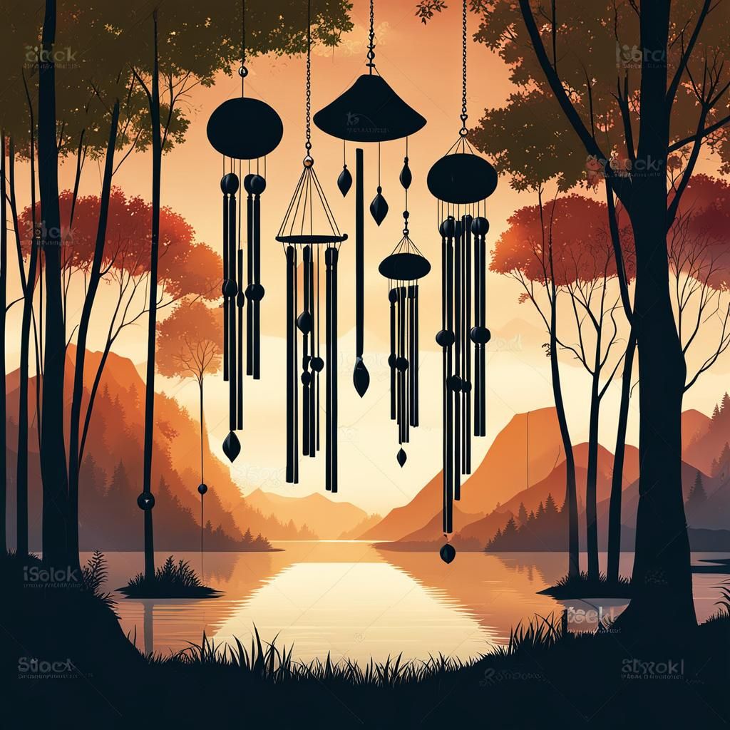 Wind Chimes in Tranquil Forest: Fantasy Concept Art