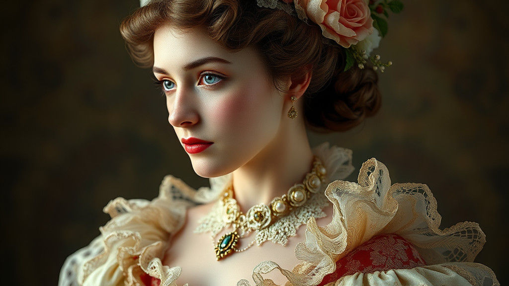 Elegant Rococo Lady Portrait with Lace and Textures