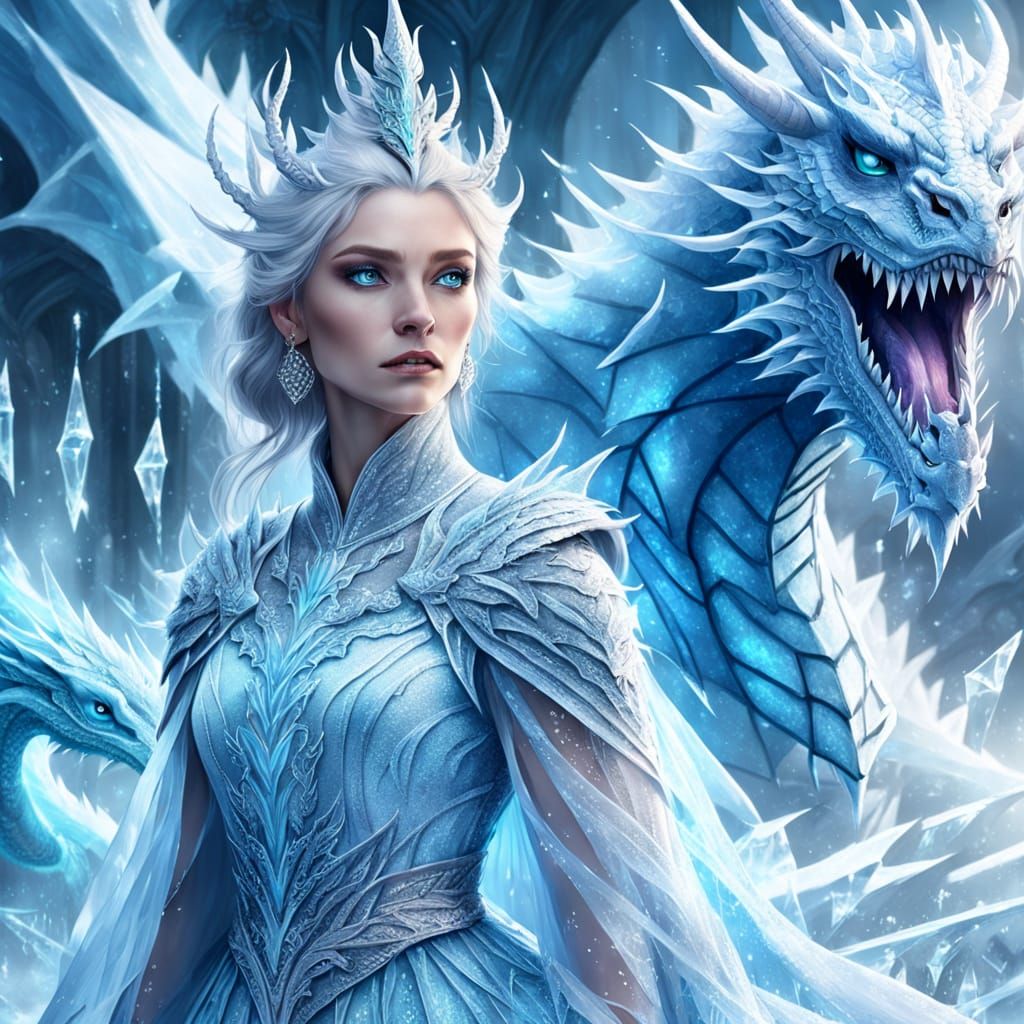 Ice Princess with Dragon in Renaissance Style