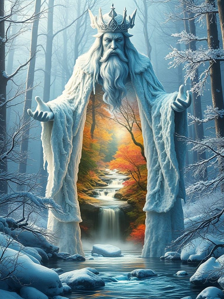 Surreal Winter God Unveils Vibrant Spring Landscape