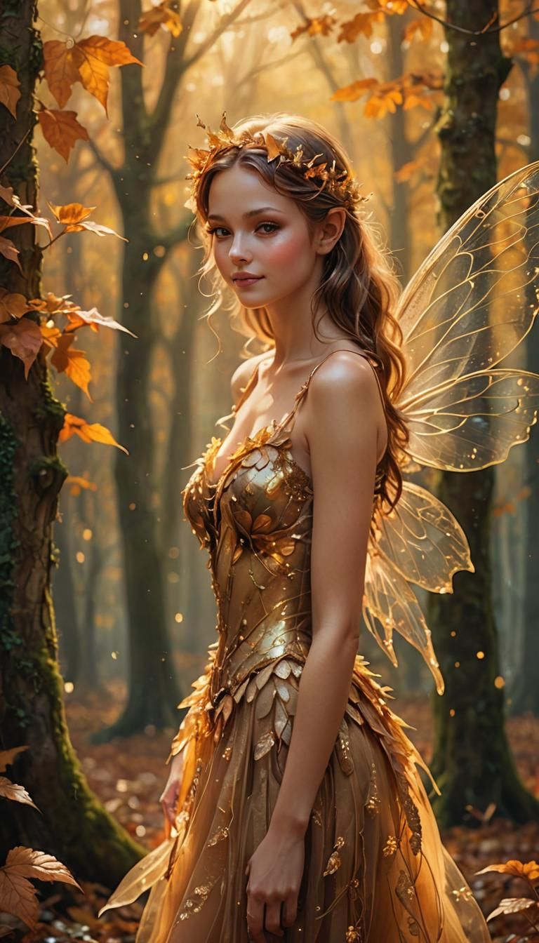 Enchanting Fairy in Autumn Forest: Digital Art