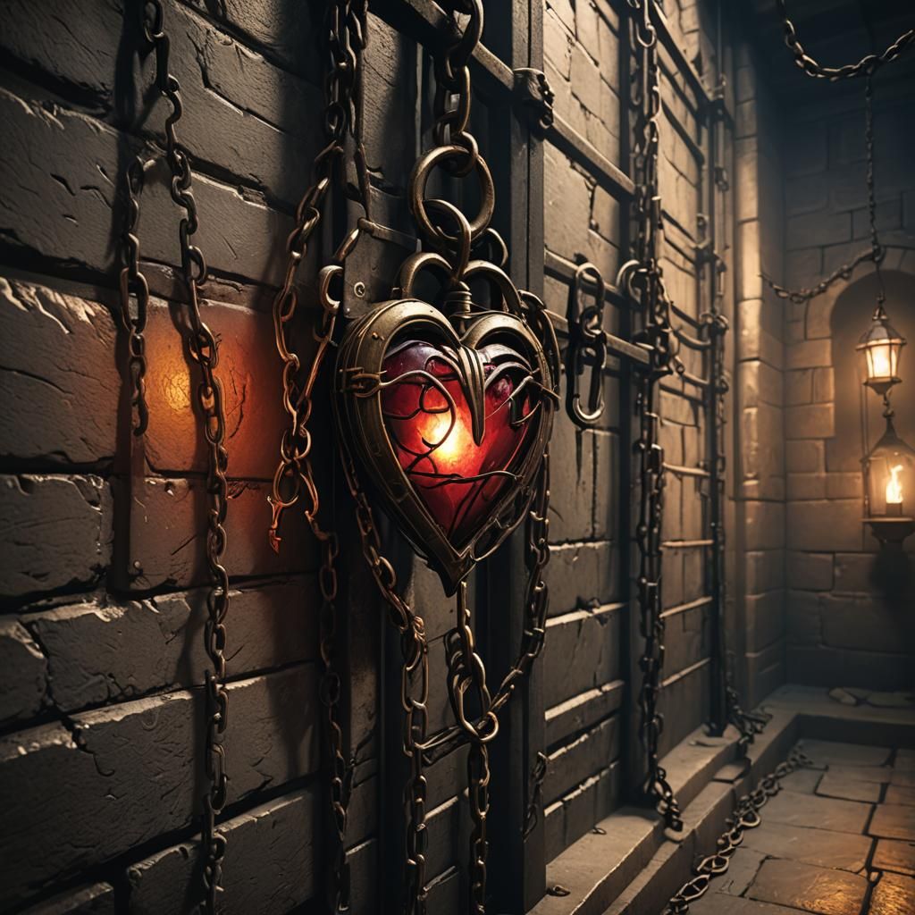 Bleeding Heart Shackled in Mystical Prison Cell