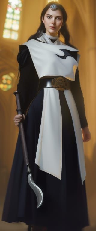 Cleric Lady with Mace in Cathedral, Hyperdetailed Art