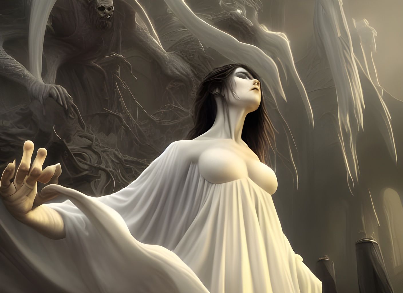 Banshee in White Robe: Digital Art