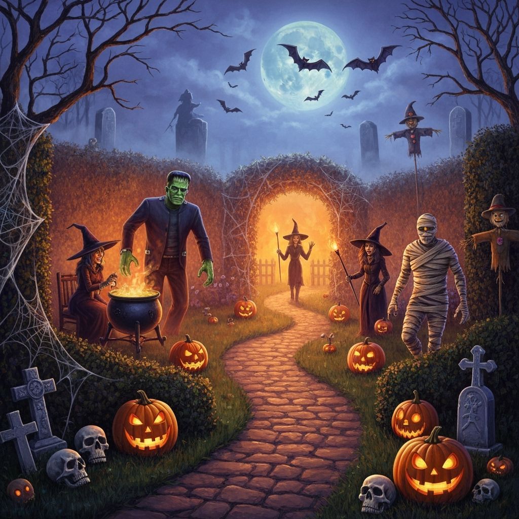 Classic Monsters Haunt Moonlit Halloween Grotto
