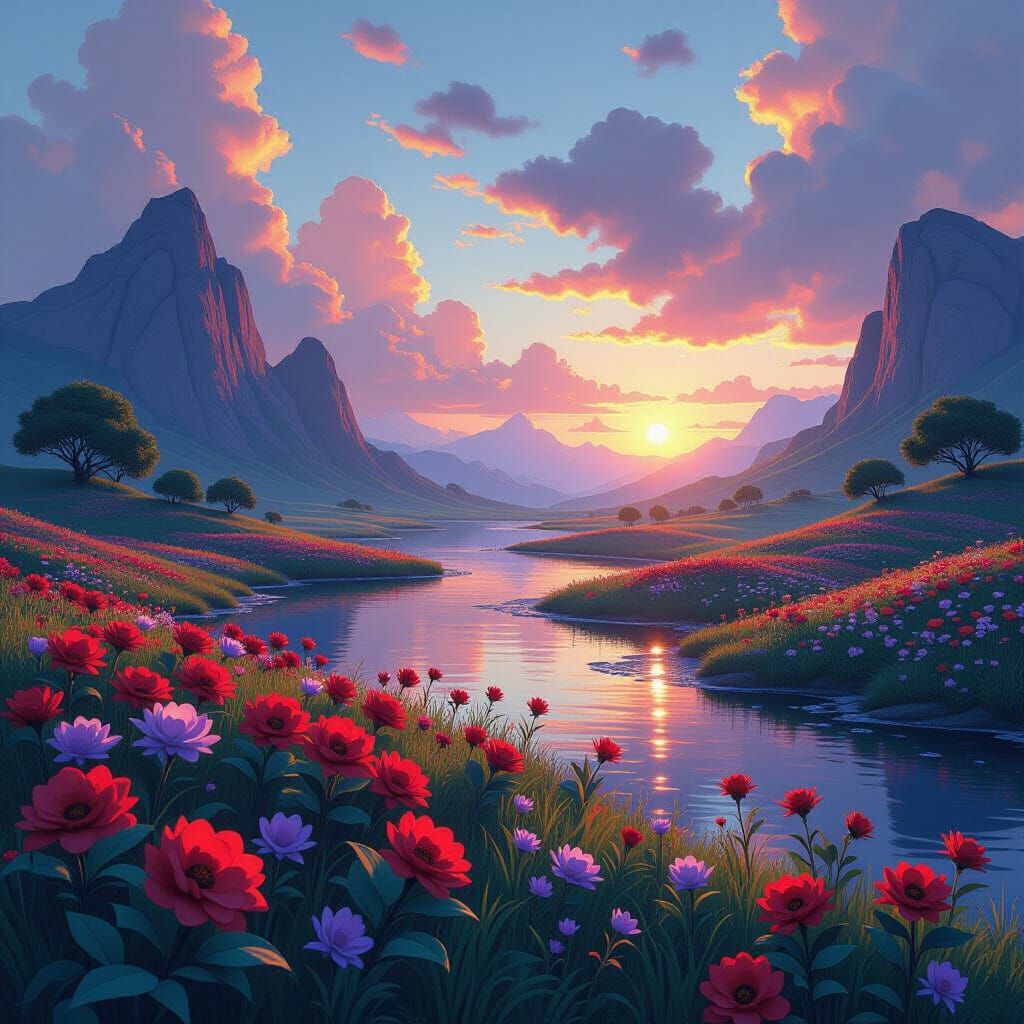 Vibrant Fantasy Landscape in Detailed Matte Painting Style