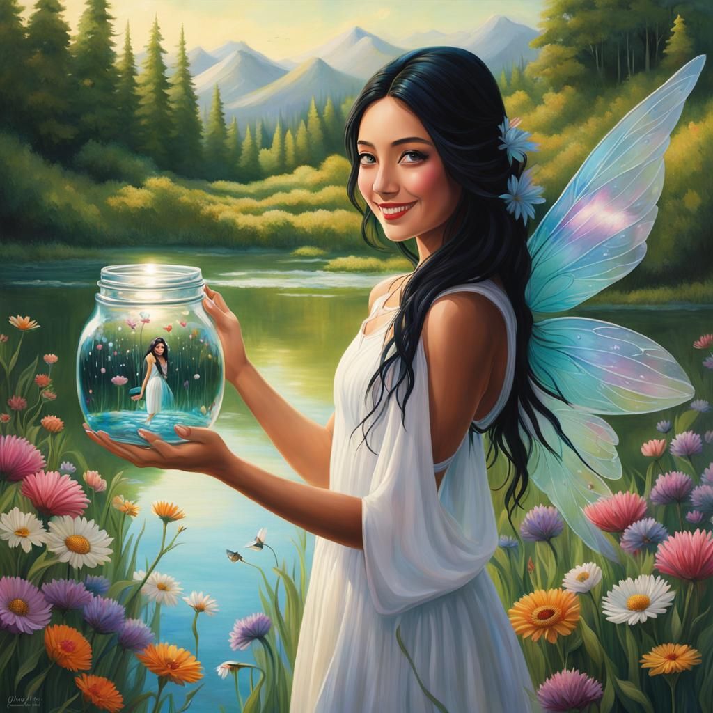 Fairy in a Jar: Hyperrealistic Splash Art
