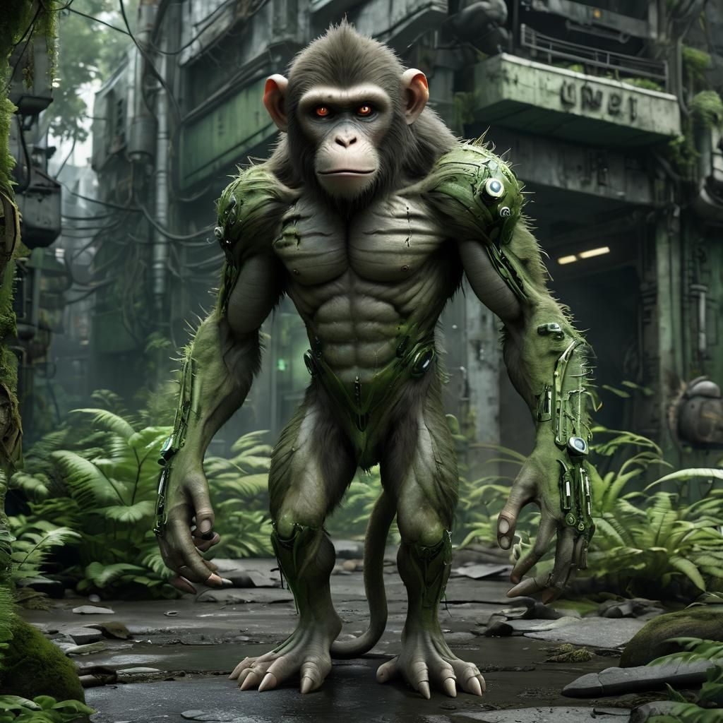 Biopunk Monkey in Dystopian City