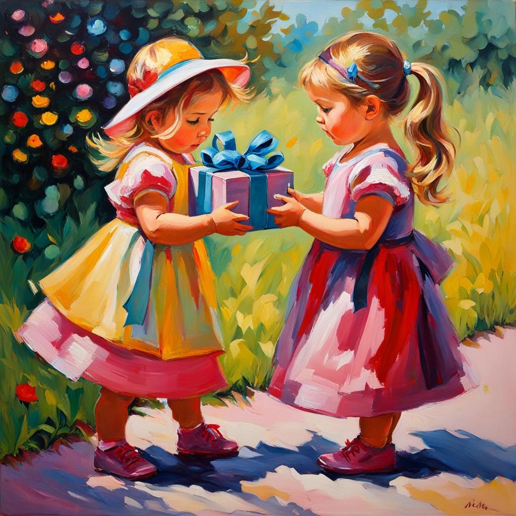 Toddler Gift Exchange in Expressionist Style